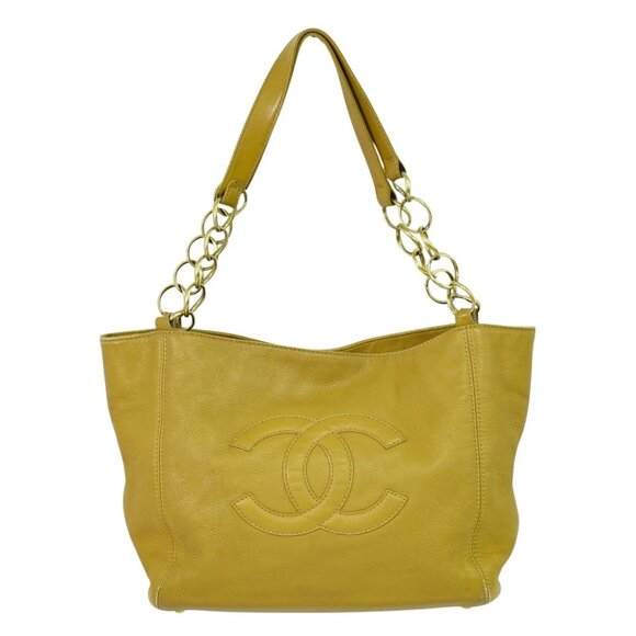 CHANEL CC Leather Shoulder Tote Bag Beige Gold - Picture 1 of 10